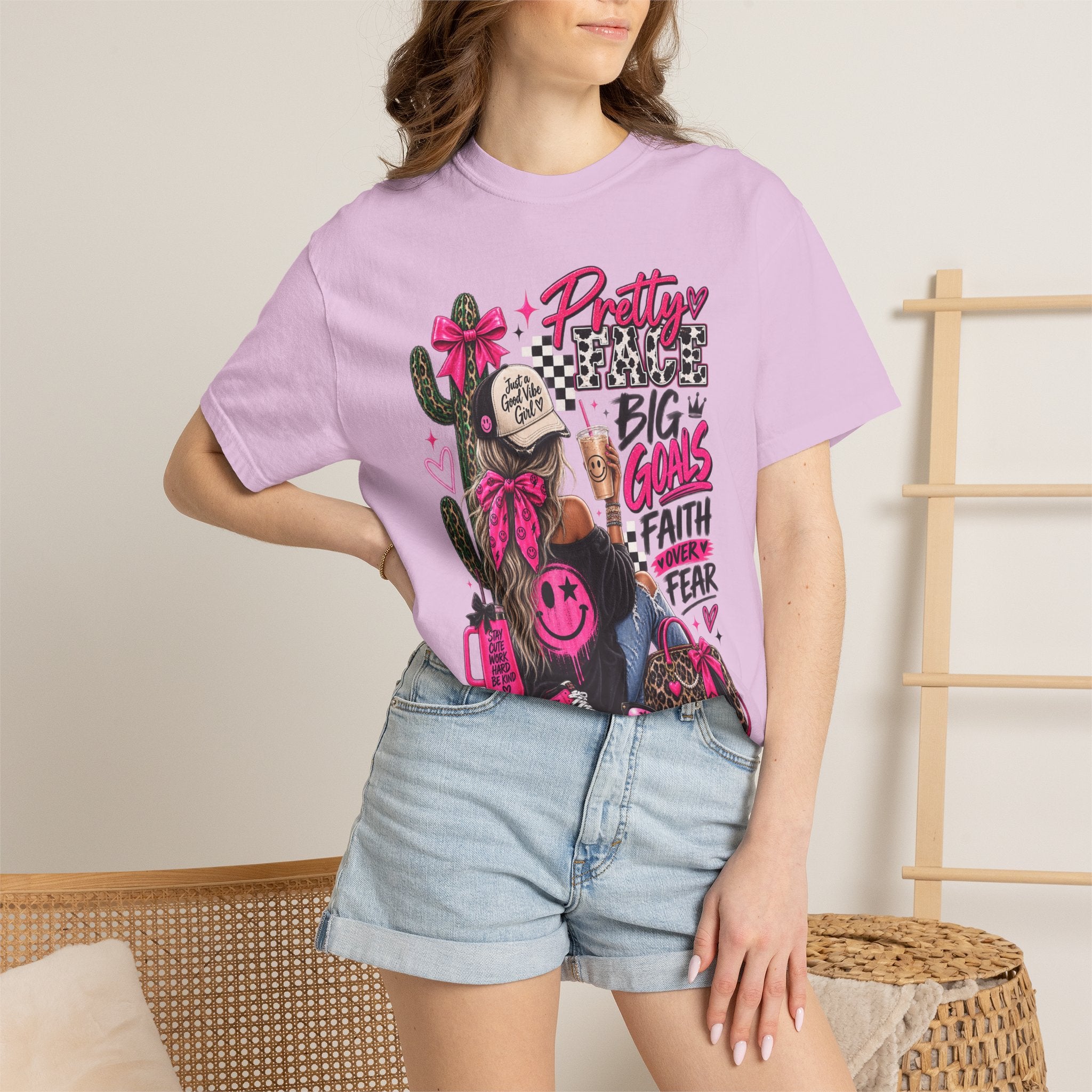 Pretty Girl Vibes Graphic T-Shirt — "Pretty, Big Goals, Faith Over Fear" Punk Streetwear