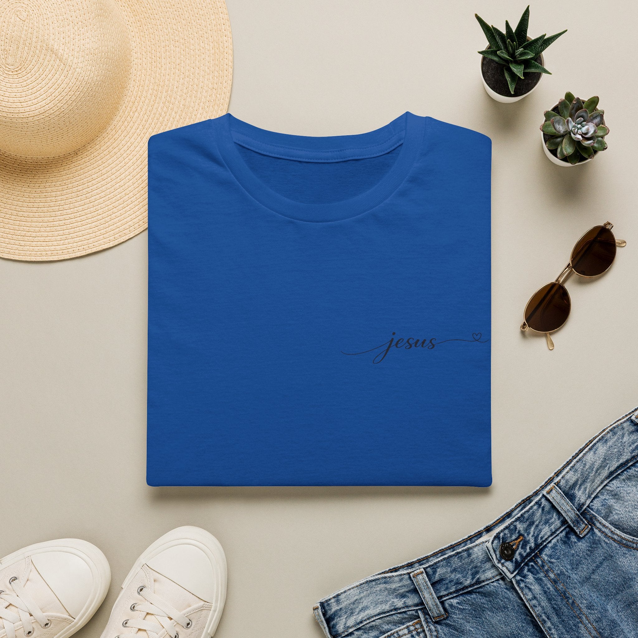 Jesus Minimal Script T-Shirt — Small Chest Faith Tee