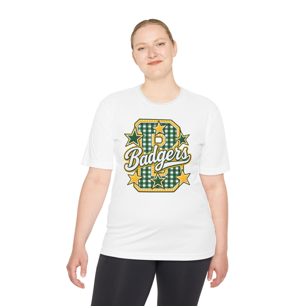 Badgers Plaid Varsity Tee – Retro Green & Gold Sports Shirt