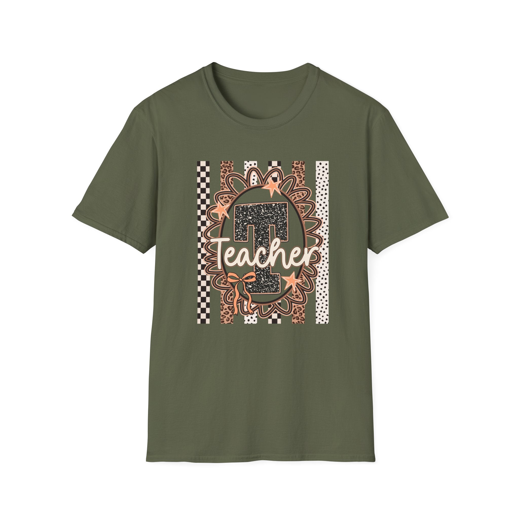 Teacher Graphic Tee - Leopard Sunflower Apple Design