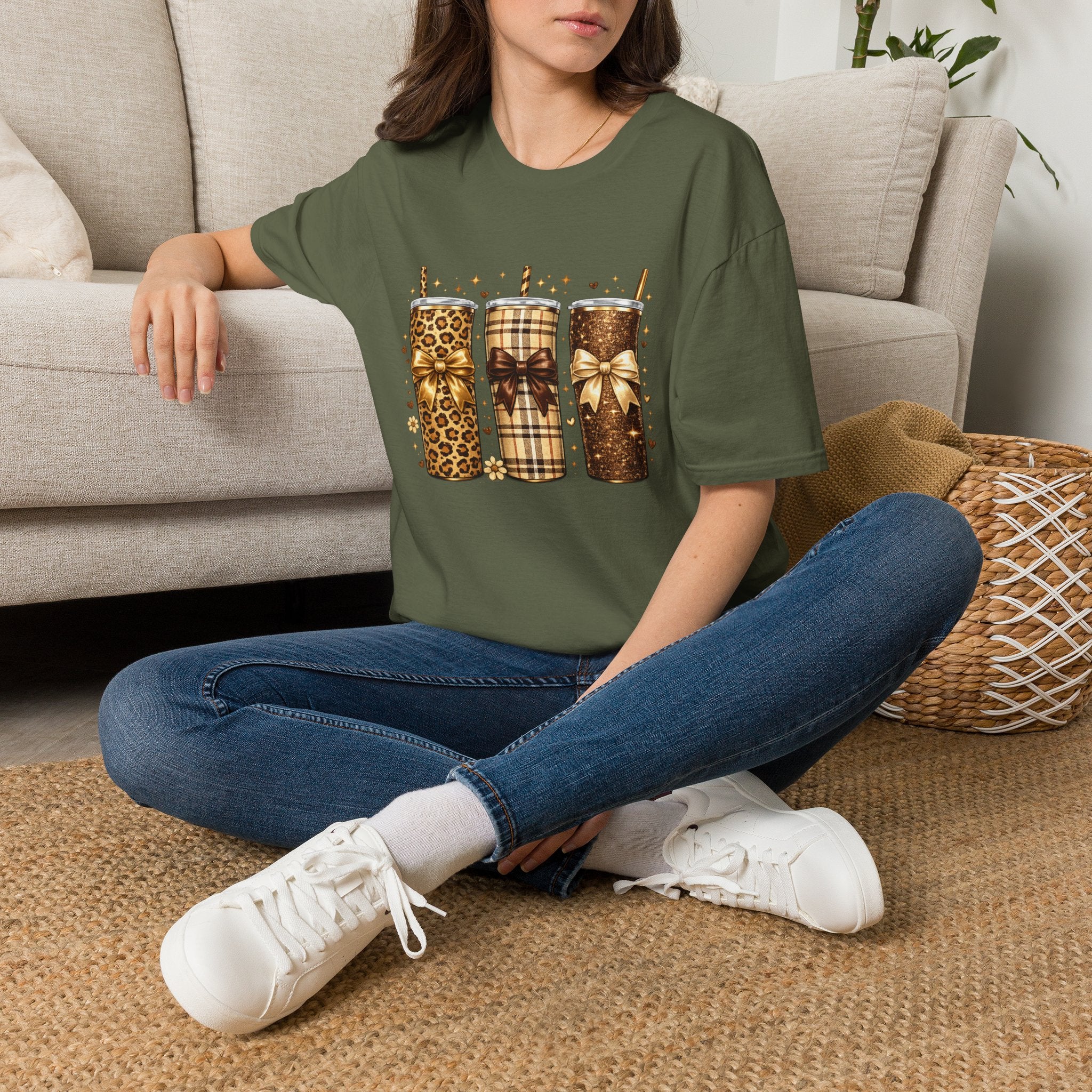 Leopard Plaid Tumbler Trio Tee — Cozy Chic Graphic T-Shirt