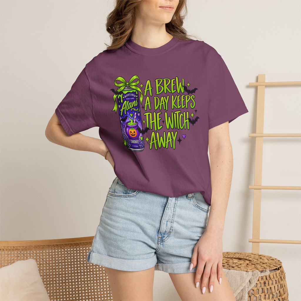 Halloween Coffee T-Shirt — "A Brew A Day Keeps The Witch Away" Graphic Tee