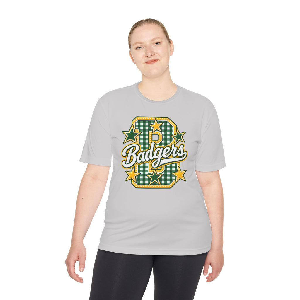Badgers Plaid Varsity Tee – Retro Green & Gold Sports Shirt