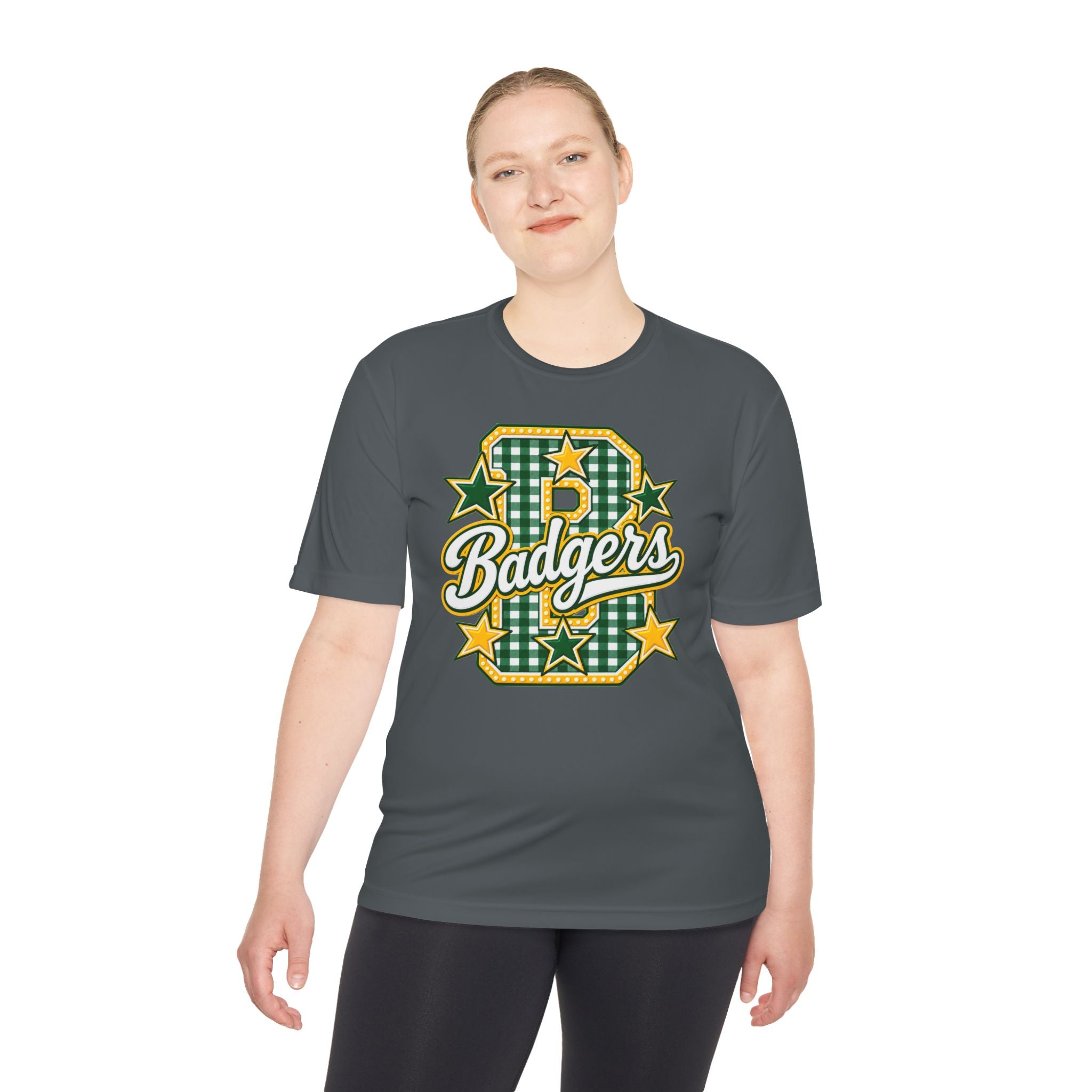 Badgers Plaid Varsity Tee – Retro Green & Gold Sports Shirt