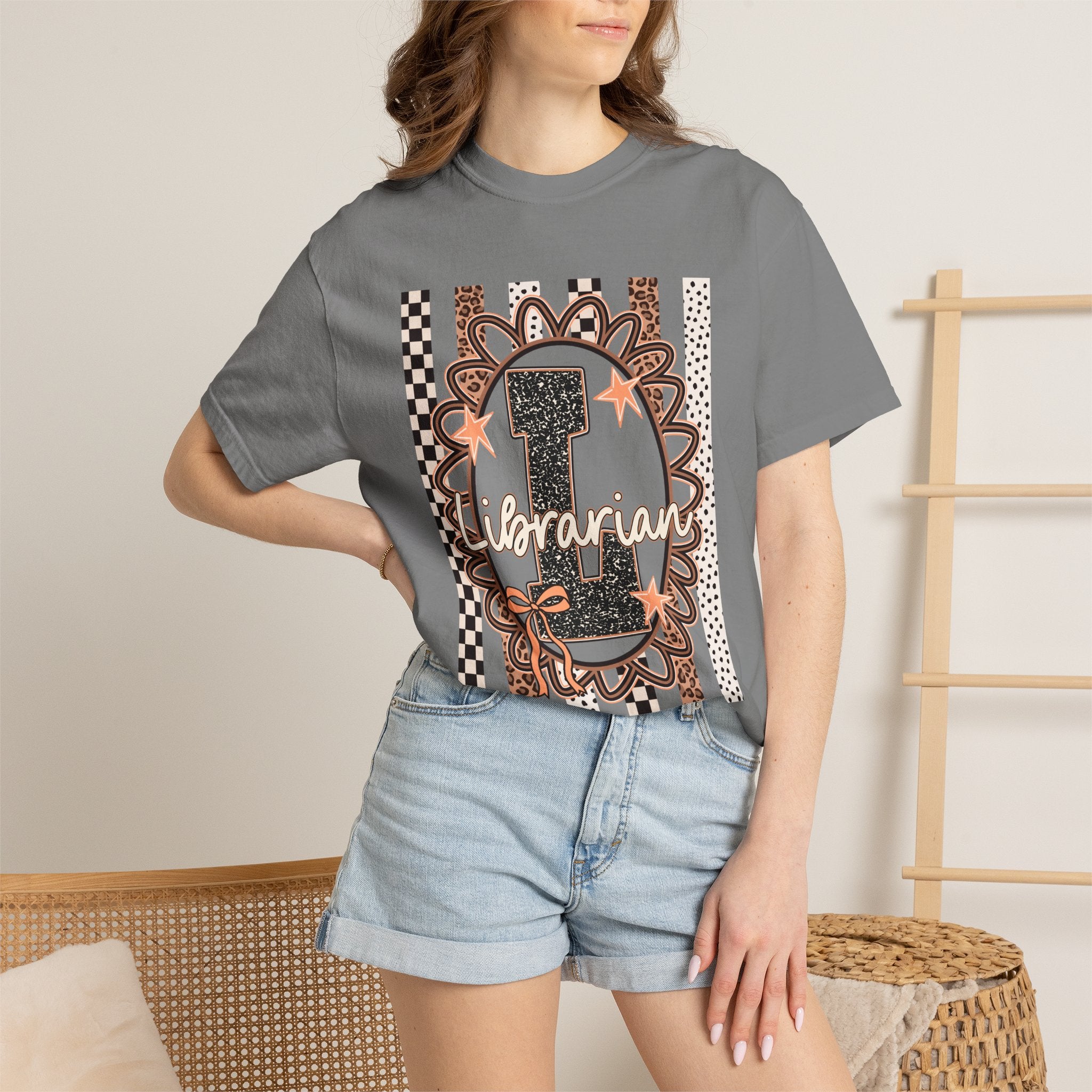Librarian Initial 'L' Graphic T-Shirt — Leopard & Checker Vintage Vibe
